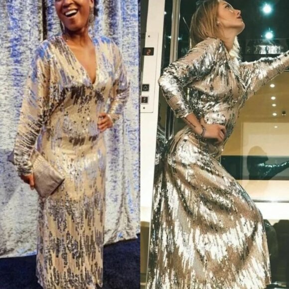 Zara Silver Sequin Maxi Dress Dolman Long Sleeve Metallic Blogger Fave Small - Picture 6 of 16